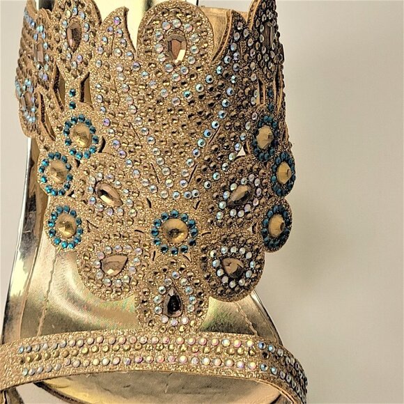GOLD High Heels Crystal Embellished Heels Size 7 (size 38) - Picture 6 of 15